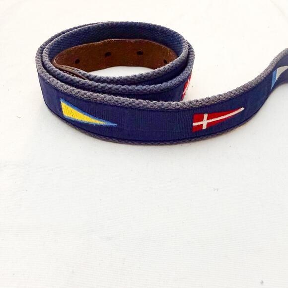 J. Crew Maritime Ship Sails Printed Navy Belt Leather Accents Size 38 main image 2